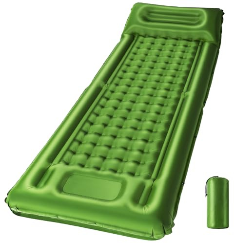 wulwun Self-Inflating Camping Mat, 12CM Thick Inflatable Sleeping Mattress Single, Ultralight Air Mattress with Built-in Pump, Connectable Camp Pad for Backpacking, Hiking, Tent, Travel(Green)