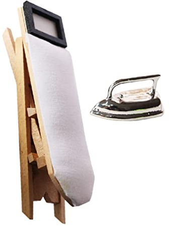 Toddmomy 1set Miniature Ironing Table Dollhouse Decor Iron and Board for -Scene Adornment Creativity and Fine Motor Skills