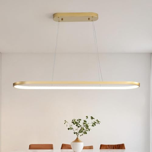minifair Lámpara de araña Ovalada Lampara LED Regulable Lamparas Circular Iluminación colgante Moderna para Mesa Comedor Con Control Remoto Altura Ajustable para Sala Comedor Cocina Dorado 70cm