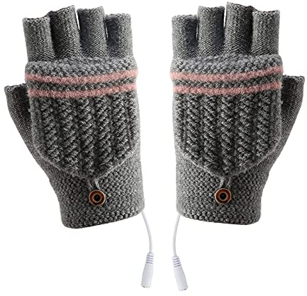 Petyoung Unisex USB Heated Gloves, Winter Full & Half Fingers Warmer Laptop Gloves Mittens for Women Men Girls Boys- Best Winter Gift Choice (Grey)