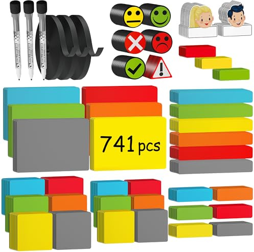 ATWAM 741 Magnetstreifen Beschreibbar Mega Set - Verschiedene Größen - 6 Farben - Scrum & Kanban - Beschreibbare Magnete - Für Whiteboard, Magnettafel, Magnetwand & Kühlschrank