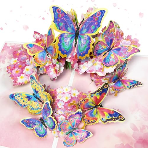 Pink Butterfly Birthday Cards for Women, 3D Flowers Pop Up Birthday Cards | Pop Up Birthday Cards for Mum, Gift for Women, Greeting Card for Daughter Wife Sister Female Friend, Thank You Card