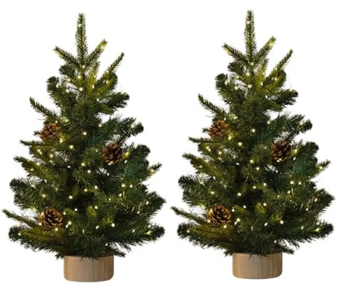 Gcroet konstgjord mini julgran PE PVE 2 st 45 cm frostig bordsskiva julgran för kontor hem fest köpcentrum butiksdekor.