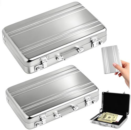 Seutmrou 2 Stück Mini Aktenkoffer Aus Aluminium, Geldkoffer Kreative Geschenke, Mit Schnappverschluss Geldkoffer Zum Geburtstag, Koffer Visitenkartenbox, Geschenke passend für Kinder und Freunde