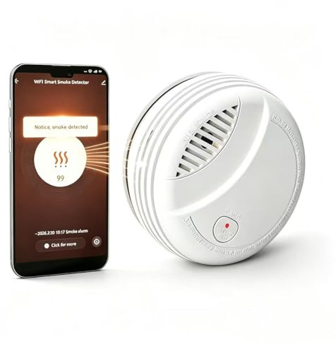 Détecteur de Fumée WiFi Intelligent avec Batterie au Remplaçable, Notification d'App, Fonction Silencieuse et Auto-Test, EN14604, Alarme 85 dB, Alarme Incendie WiFi Compatible avec Tuya/Smart Life APP