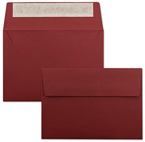 50x Briefumschläge Dunkel-Rot DIN C6 Format 11,4 x 16,2 cm - Haftklebung - Kuverts ohne Fenster - Weihnachten, Grußkarten & Einladungen - Für A6 & A4 Papier
