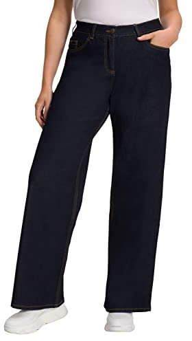 Ulla Popken Damen Mary, brede ben, 5 lommer, komfortlinning Flared Jeans, Dark Blue Denim,52 (US 24)