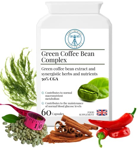 Complementary Supplements - Green Coffee Bean Complex – Metabolism & Weight Loss Support - MAX Strength 8000mg 50% Chlorogenic Acid CGA, Chromium Picolinate - 60 Capsules