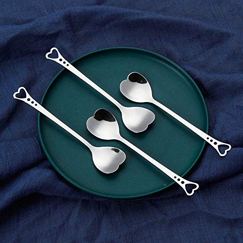 Cucchiaio da caffè a forma di cuore, in acciaio inox, con manico lungo, per espresso, cioccolata calda, bevande calde, dessert, 10 pezzi