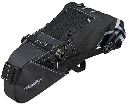 Relaxdays Satteltasche, wasserdicht, HxBxT: 15 x 35 x 65 cm, Bikepacking Fahrradtasche, Mountainbike & Rennrad, schwarz