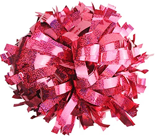 GUIFIER 15.2 cm 1 Paar metallische Cheerleader-Pompons mit Taktstockgriff, Cheerleader-Pompons, holografische Pompons, Cheer-Sparkle-Pompons, Geschenke Pompons für Cheering Squad (Hot Pink)