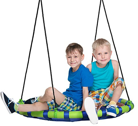 Outsunny Altalena da Giardino per Bambini da 3-8 Anni, Altalena a Nido Ø100cm con Corde Regolabili, Blu