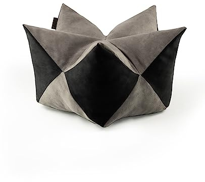lionto Kronkudde i mockaliknande tyg för katter och små hundar, elegant stjärnkudde med avtagbart överdrag, 60x35 cm, slitstark husdjurskudde med justerbar fyllning, grå/svart