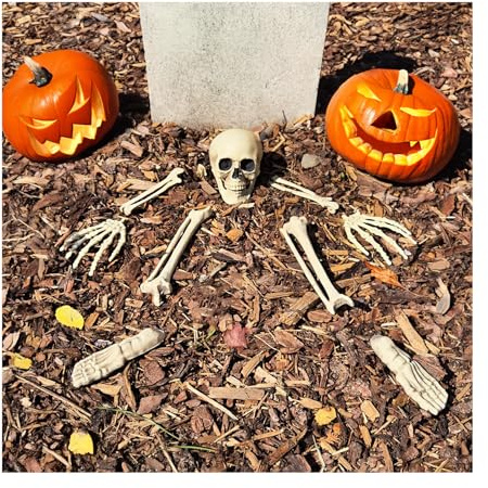 com-four® 9-teiliges Knochenset, Halloween Deko, menschliches Teil-Skelett