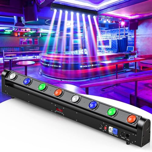 HLGKBY Moving Head DJ Light Bar, Beam Strobe 3in1 Stage Light Bar Support DMX & Sound Control, 80W 8 LED Beam RGBW Moving Head Light, Stage Lighting for Party Disco Wedding Bar KTV
