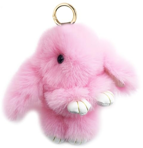 Xsclpomddy Simpatico peluche coniglietto portachiavi peluche coniglietto portachiavi portachiavi pom poms borsa borsa chiave auto decorazione, Colore: rosa., 15 cm