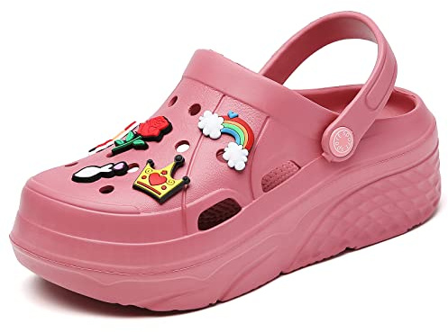 ELIOGN Zuecos con plataforma para mujer, ligeros, deslizantes, deslizantes, zapatos de jardín, rojo, 42 EU