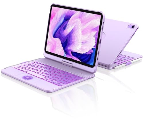 aMZCaSE para iPad 10th 2022/A16 11th Generation 2025(10.9/11 Pulgadas) Funda con Funda de Teclado,Touch para Funda de 10/11th Generación -360 °Giratorio y Sostenedor de lápiz,diseño ES (Púrpura)