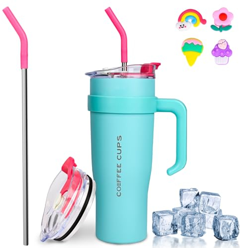 Euakee 40oz Taza Termica, 1200mL Taza de Café con Tapa para Coche, Termo Acero Inoxidable, Taza de Viaje con Tapa Antifugas y Cepillo para Pajita Sin BPA Regalos para Mujer Hombre (Azul)