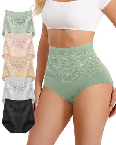 YDQ Women's Cotton Underwear High Waisted Ladies Panties Postpartum 5 Pack Tummy Control Moisture Wicking Breathable Post Partum C Section, Multicolor L