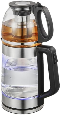 COYEUX Tetera de Vidrio Turco de 2 Niveles, con Base giratoria de 360 ​​Grados, con Boquilla de Filtro, Tetera eléctrica Estilo Samovar, Tetera autofiltrante
