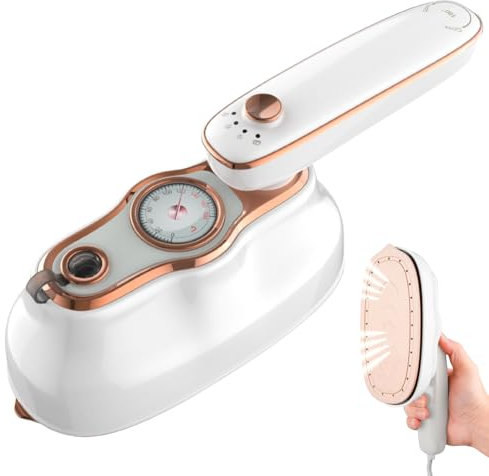 Steamer - Ferro da stiro a vapore portatile, 1200 W, da viaggio con due modalità di stiratura, con serbatoio dell'acqua da 200 ml,ferro da stiro manuale con manico pieghevole per casa,viaggio (Beige)
