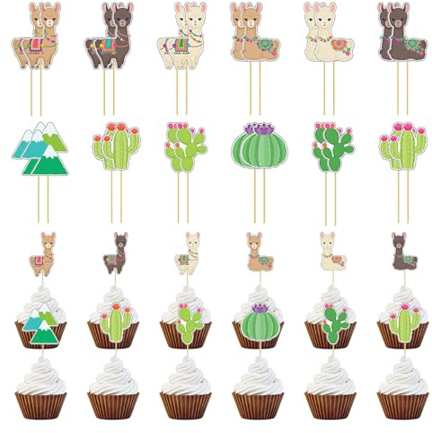Neikafan Topper per Cupcake Alpaca 48 Pezzi Decorazione per Torta Di Cactus Topper per Torta di Alpaca per Foresta, Motivo di Animali, Festival, Matrimonio