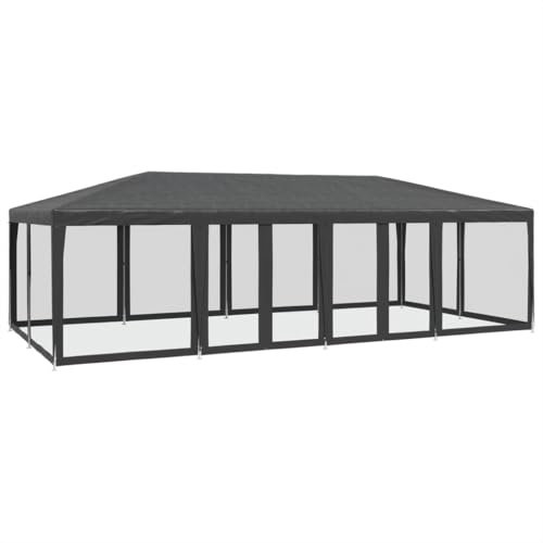 vidaXL Partyzelt, Pavillon mit 12 Mesh-Seitenteilen, Gartenpavillon für Party Hochzeit, Festzelt Gartenzelt Eisengestell Wasserfest UV-beständig, Anthrazit 8x4m HDPE