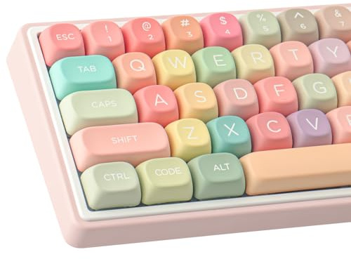 Tsungup PBT MOA Profile Keycaps, 126 Keys Custom Cute Rainbow Candy Keycap Set Compatible with Cherry Gateron MX Switches for ANSI Layout Mechanical Gaming Keyboards