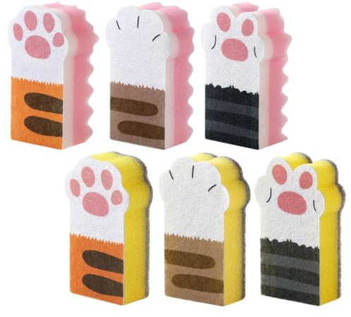 Alipis 6 Pezzi Spugne Per Pulizia Della Cucina a Forma Di Zampa Di Gatto Spugna Per Piatti Strumento Versatile e Pulizia Con Buona Capacità Di Assorbimento D’acqua
