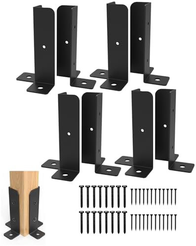 4 staffe regolabili per pali di recinzione, adatte per pali in legno, in acciaio inossidabile nero, kit di staffe per recinzione/pergola/ponte, con viti e chiodi di espansione (4) (8 pezzi da 2 mm)