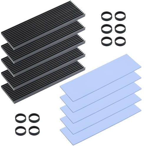 ELUTENG Disipador de Calor M.2 2280 SSD, 5 Piezas M2 SSD NGFF NVME Disco Duro de Aluminio Disipador de Calor Para PC PS5 M.2 PCIE SATA SSD con Almohadilla Térmica de Silicona & 10 Correas de Goma