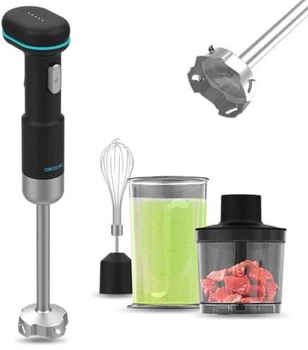 Cecotec Batidora de Mano Portátil BlendGo Hand Scratchless. Motor DC 180W, 6.500-13.000RPM, Carga 2h, Indicadores Luminoso, Accesorios Versátiles, Soporta Temp. de 60-96°C, 30min de Uso, Lavavajillas