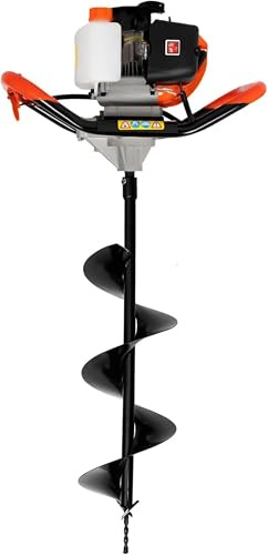 SUHBFNOL Post Hole Digger, Petrol Earth Auger, 52cc 2 Stroke Petrol Spiral Auger With 3 Drill Bits, Goggles, 1.2L Fuel Oil Mixing Bottle