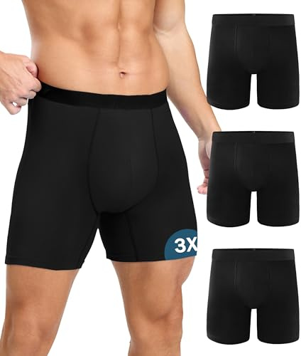 BEENIUBEE Pack de 3 calzoncillos de incontinencia para hombre, algodón, lavables, calzoncillos largos para hombre con almohadilla absorbente, 100 ml, reutilizables, a prueba de fugas (negro, L)
