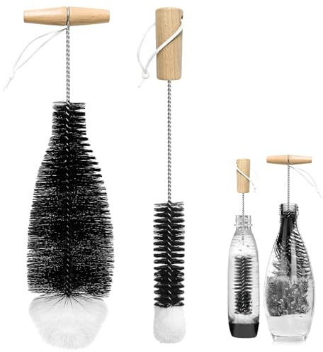2 Pcs Goupillon Bouteille, Ecouvillon Bouteille 35cm, Brosse Dense à Poils Doux et Durs avec Poignée pour Nettoyage Profond sans Rayures des Soda Bouteilles en Verre, Gourdes, Carafes
