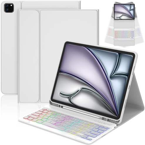 CC Store Keyboard Case for iPad Air 13 inch (M3 2025, M2 2024) and iPad Pro 12.9 inch (6th/ 5th/ 4th/ 3th generation), 7 Colour Backlit Bluetooth Detachable Keyboard with Pencil Holder, UK Layout