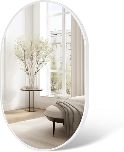 M.J COMFY-LIFE 50 x 70cm Oval Mirror – High-Definition Wall-Mounted Mirror, Horizontal or Vertical Hanging, Explosion-Proof Glass with Aluminum Alloy Frame, Stylish Home Decor (White)