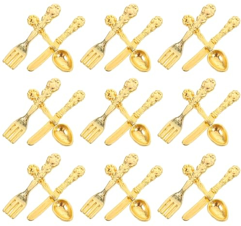 Hohopeti Set da 36 Pezzi Mini Posate in Lega Dorata Micro Stoviglie per Casa delle Bambole Accessori per Modellini di Mobili e Giochi Fai da Te