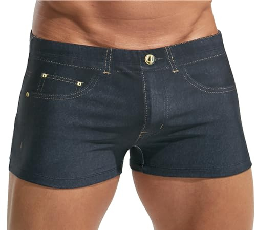 FEOYA Badehose Herren Realistische 3D-Denim-Print-Badeshorts Geradem Bein Schwimmhose Strand Surfen Wassersport Schwimmwear Schulschwimmen Schwarz XL