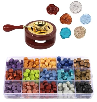 Thapncow Kit De Sello De Lacre, 15 Colores, Estilo Clásico Y Refinado, Tonos Brillantes, para Invitaciones De Boda, Sobres, Cartas, Tarjetas, Celebraciones, Embalajes De Vino Y Decoraciones Personales