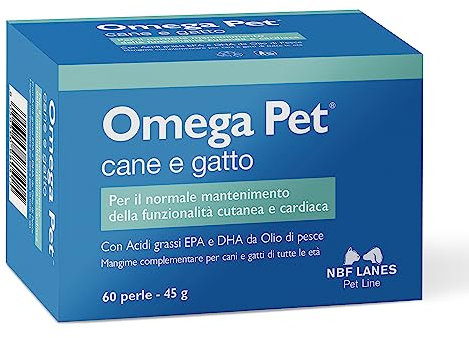 NBF Lanes | Omega Pet Cane e Gatto, 60 Perle Appetibili, per il Normale Mantenimento della Funzionalità Cutanea e Cardiaca