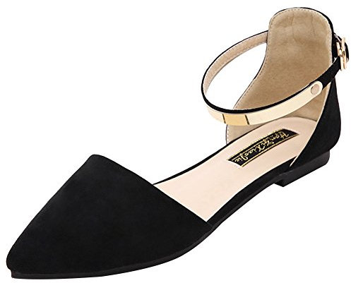 Jamron Mujer Dedo Punteado Terciopelo Bailarinas Elegante D'orsay Pumps Plano Zapatos de Vestir Negro SN02330 EU39.5