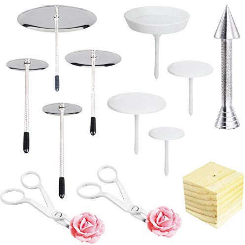 Woohome 12 Stück Icing Blumennagel Set - Kuchen Dekoration mit Blumenheber und Holzhalter für Cup Cake
