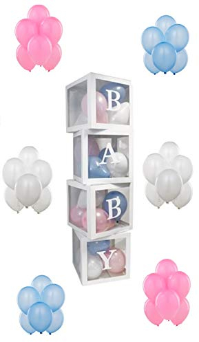 Eurowrap Baby Shower Balloon Boxes New Baby Boy Girl Newborn Celebration Decoration Blue Pink Decor Includes 16 Balloons 30cm x 30cm