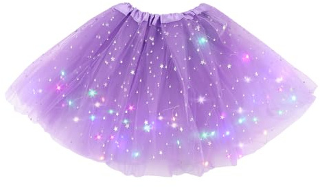 Faderr Falda tutú para niñas con luces LED, falda clásica de tul para niños, para fiesta de cumpleaños, vacaciones, fiesta de disfraces, disfraz (morado claro)