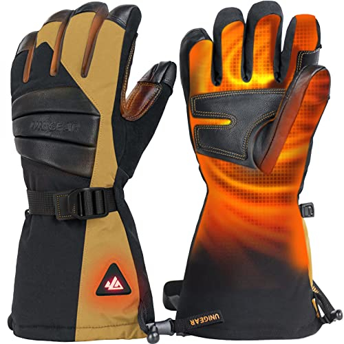 Unigear Guantes Calefactables Hombre y Mujer, Recargables USB Eléctricos Impermeables Pantalla Táctil Cuero Guantes Esquí con 3 Niveles de Calor para Invierno, Esquí,Snowboard, Raynauds