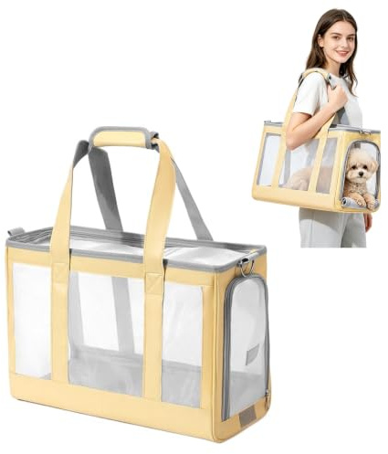 PETCUTE Mjuk sida bärväska för husdjur, bärbar resväska för husdjur med avtagbar matta, inre säkerhetsrem, kattbärare, ventilerad andningsbar mesh bärväska för husdjur, flygbolagsgodkänd