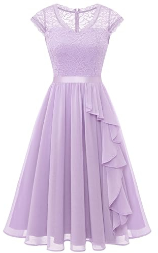 Wedtrend Aftonklänning elegant för bröllop, elegant A-linje, volangklänning, cocktailklänning, knälång, Lavendel, L