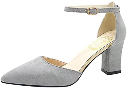 Women's Pumps with Pointed Toe Block Heel Closed Ankle Strap Chunky Pumps Wedding Party Sandals Evening Shoes Lightweight Comfortable Breathable Work Shoes, gray, 40 EU